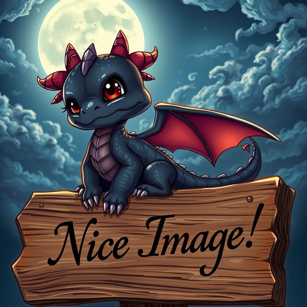 Anime Style Obsidian Dragon at Nighttime