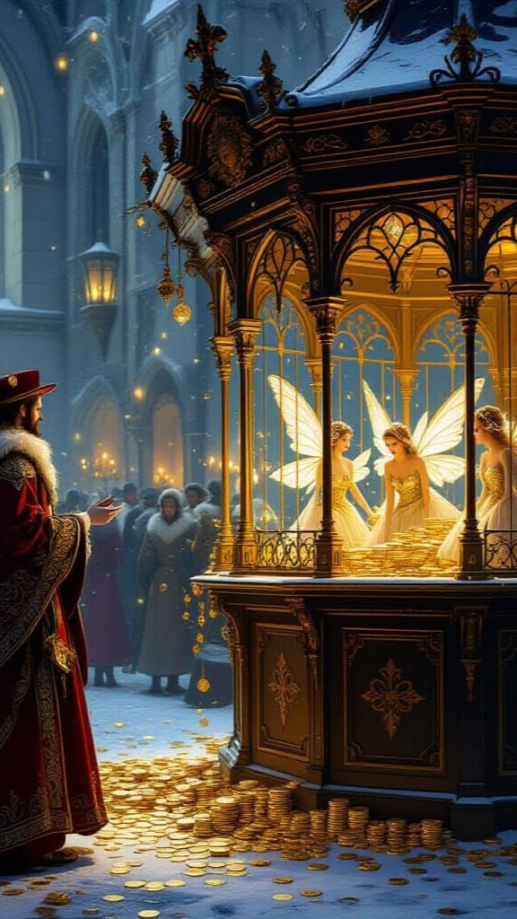 Gothic Carnival: Merchant Selling Fairies in Cages