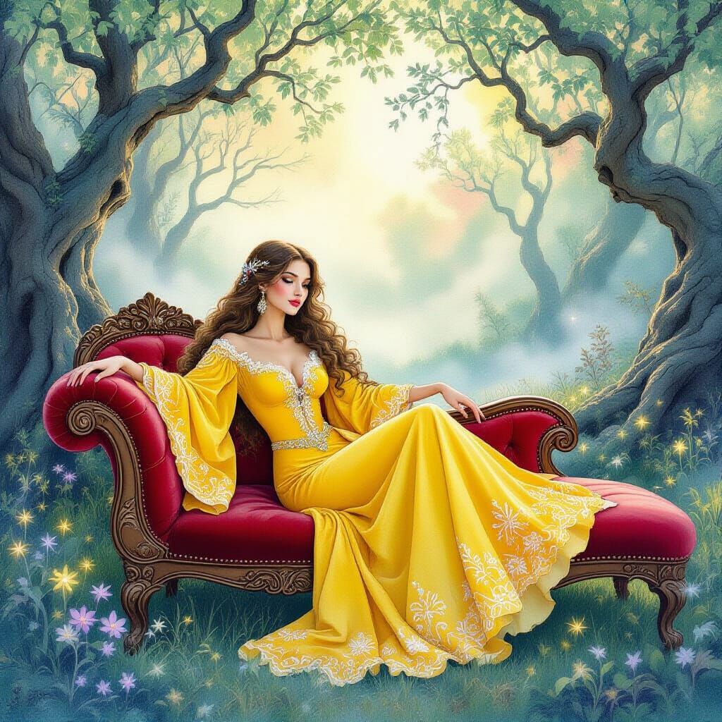 Enchanted Forest Lady on Chaise Longue
