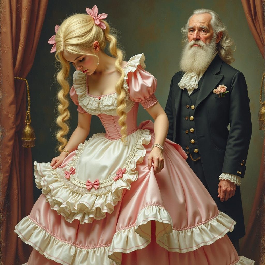 French Maid in Whimsical Satin Ballgown