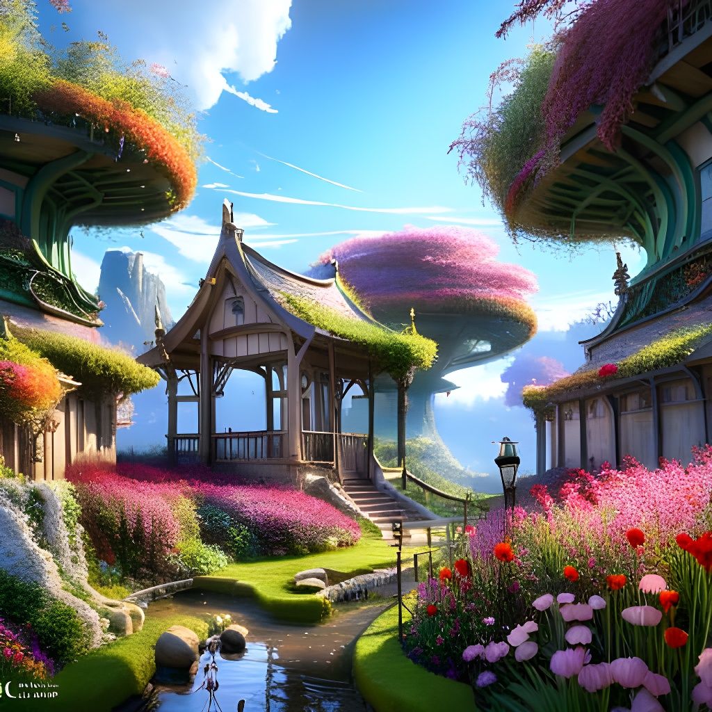 Enchanted Garden with Rope Swing as 3D Render