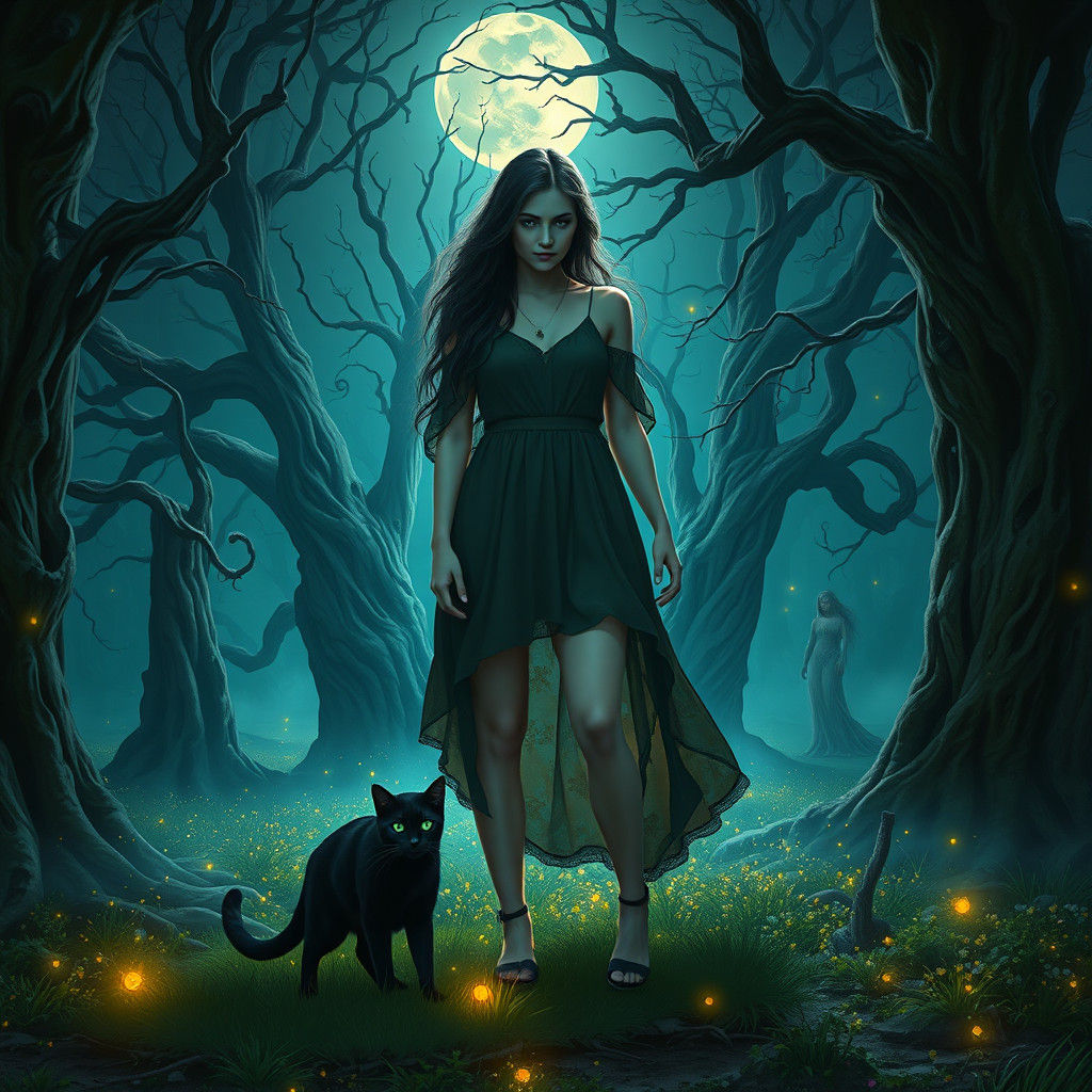 Mystical Moonlit Witchcraft Scene in Digital Art Style