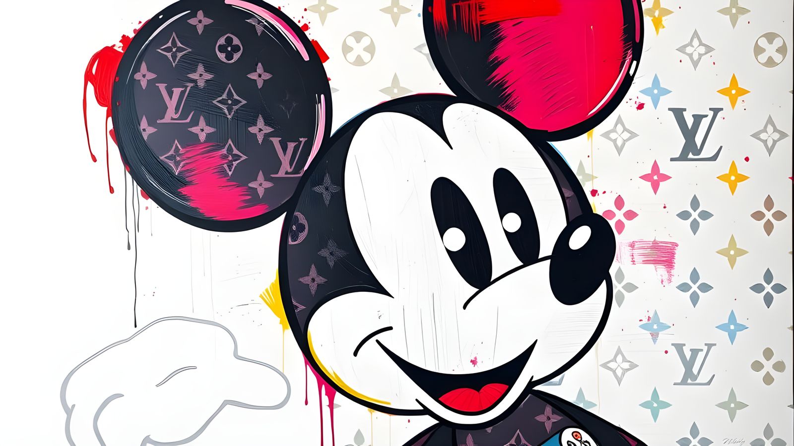 Pop Art Mickey Mouse in Louis Vuitton Style with Bold Palett...