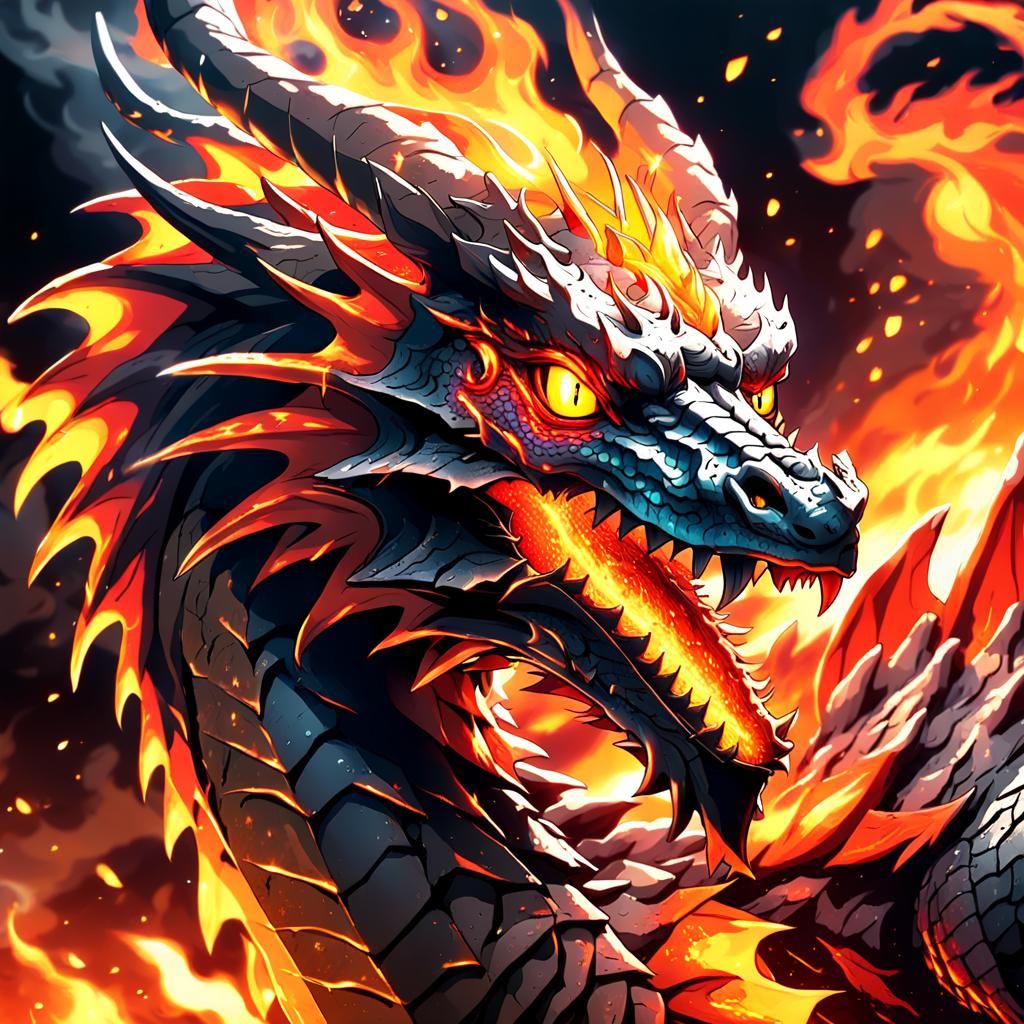Red Fire Dragon Breathing Flames in Anime Style