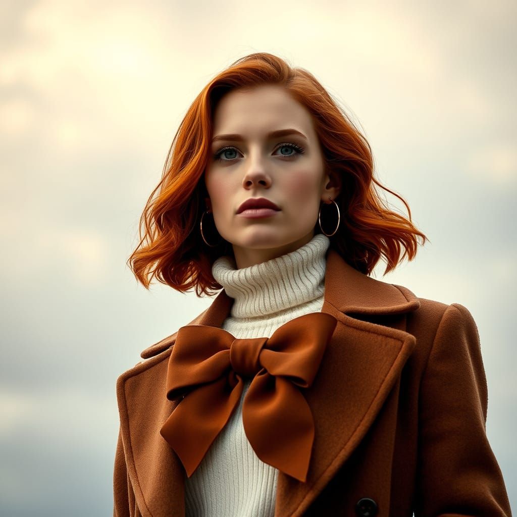 Elegant Autumn Goddess in Luxurious Brown Coat