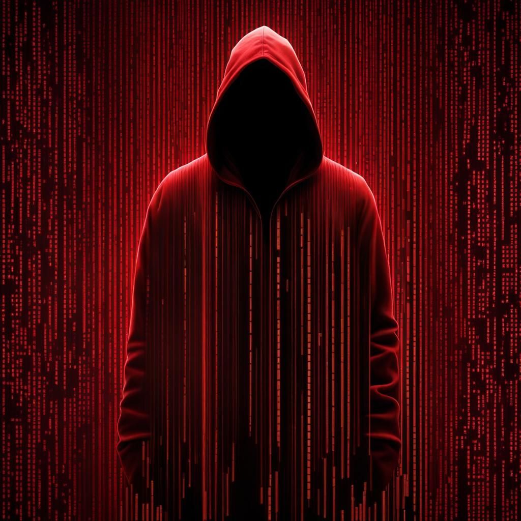 Hacker Silhouette in Red Binary Code, 4K