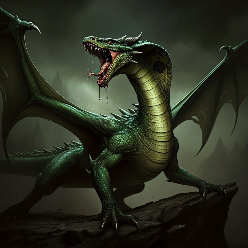 Green Dragon Cobra Attack in Gothic Style