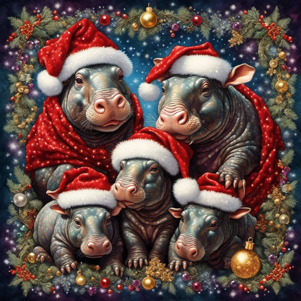 Festive Christmas Hippo Sweater Design