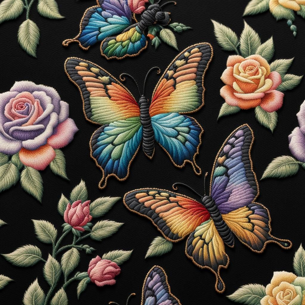 Pastel Embroidery Butterfly on Winter Coat
