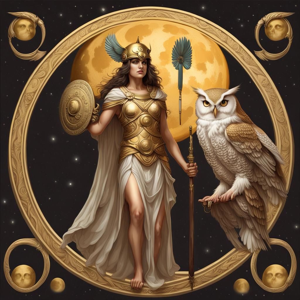Athena: Goddess of Wisdom, Shield, Helmet, and Owl