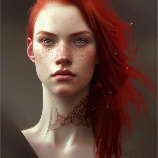 Red-Haired Irish Girl Portrait in Art Nouveau Style