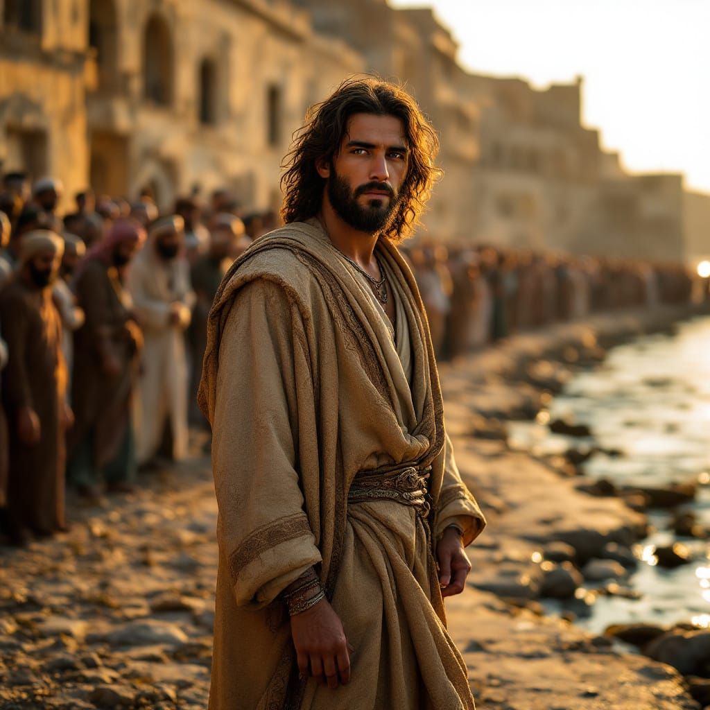 Jesus Among Arab Onlookers in Golden Sunset Light