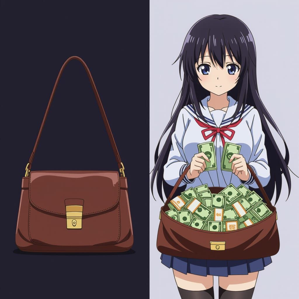 Empty Purse Transforms to Full in Split Image