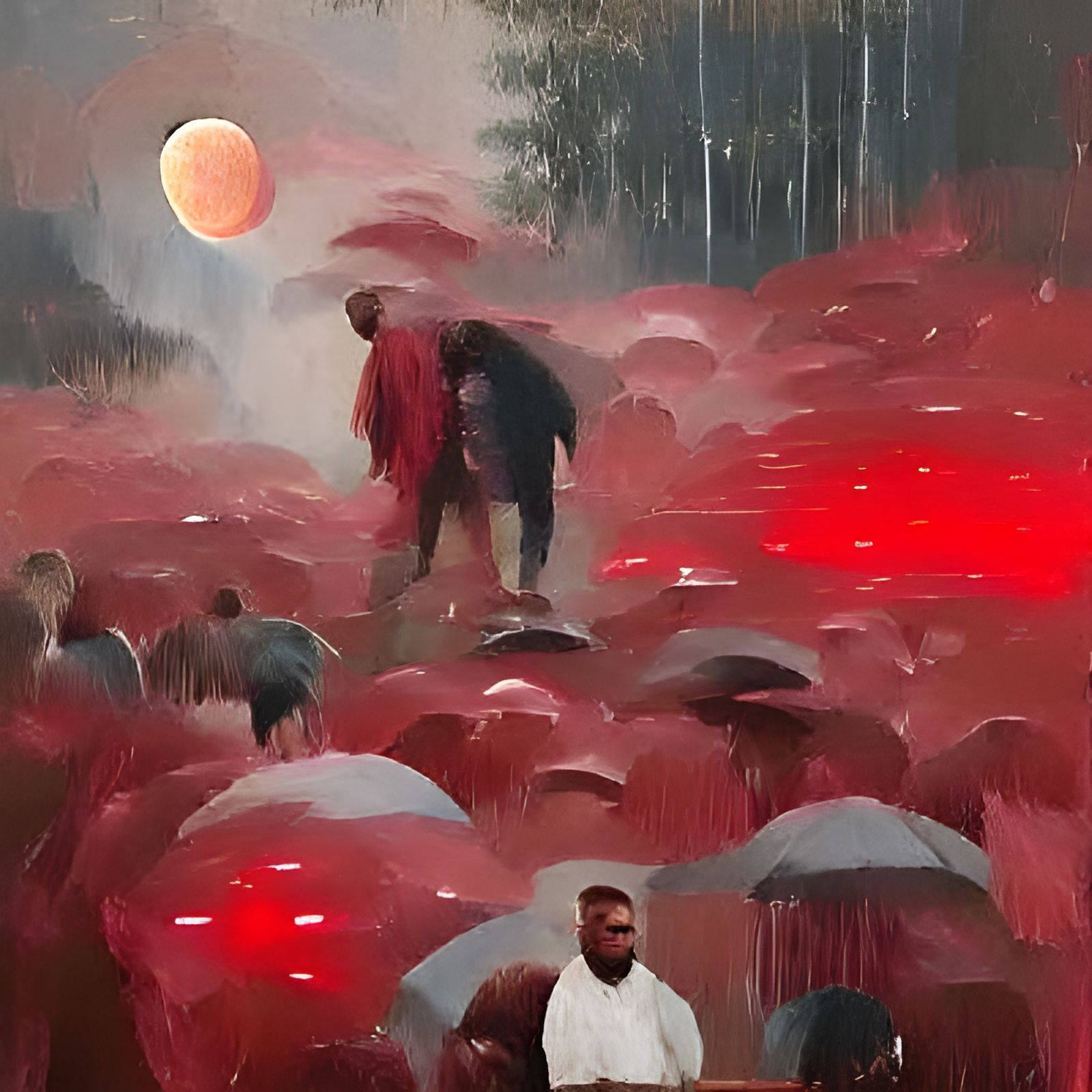 Kanye West in the Rain: Oil Painting