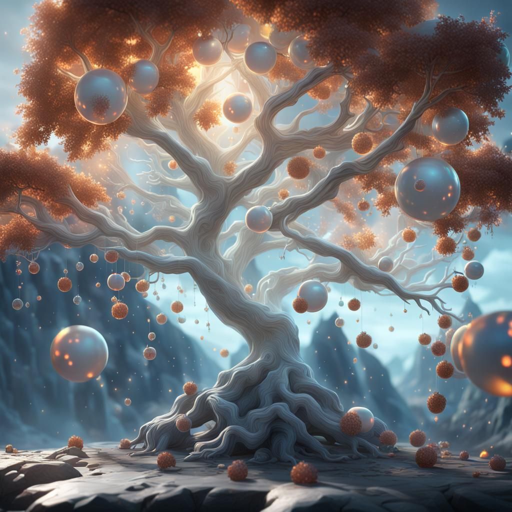Glowing Orb Tree in Crystal: Fantasy Concept Art