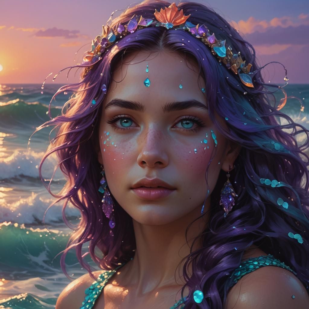 Mermaid in Turquoise Waves: Ethereal Concept Art