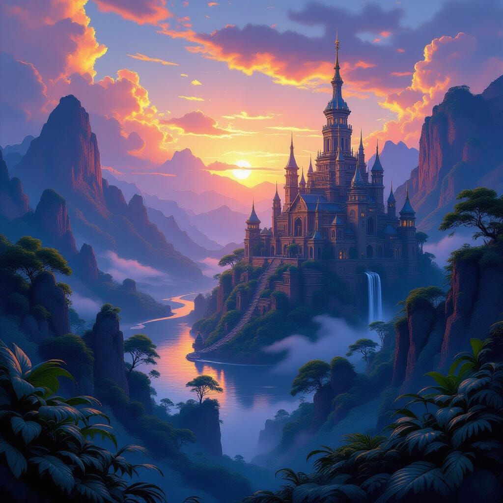 Mystical Fantasy Landscape with Intricate Textures