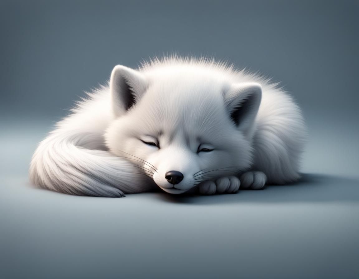 Sleepy Arctic Fox Cub in 3D Render
