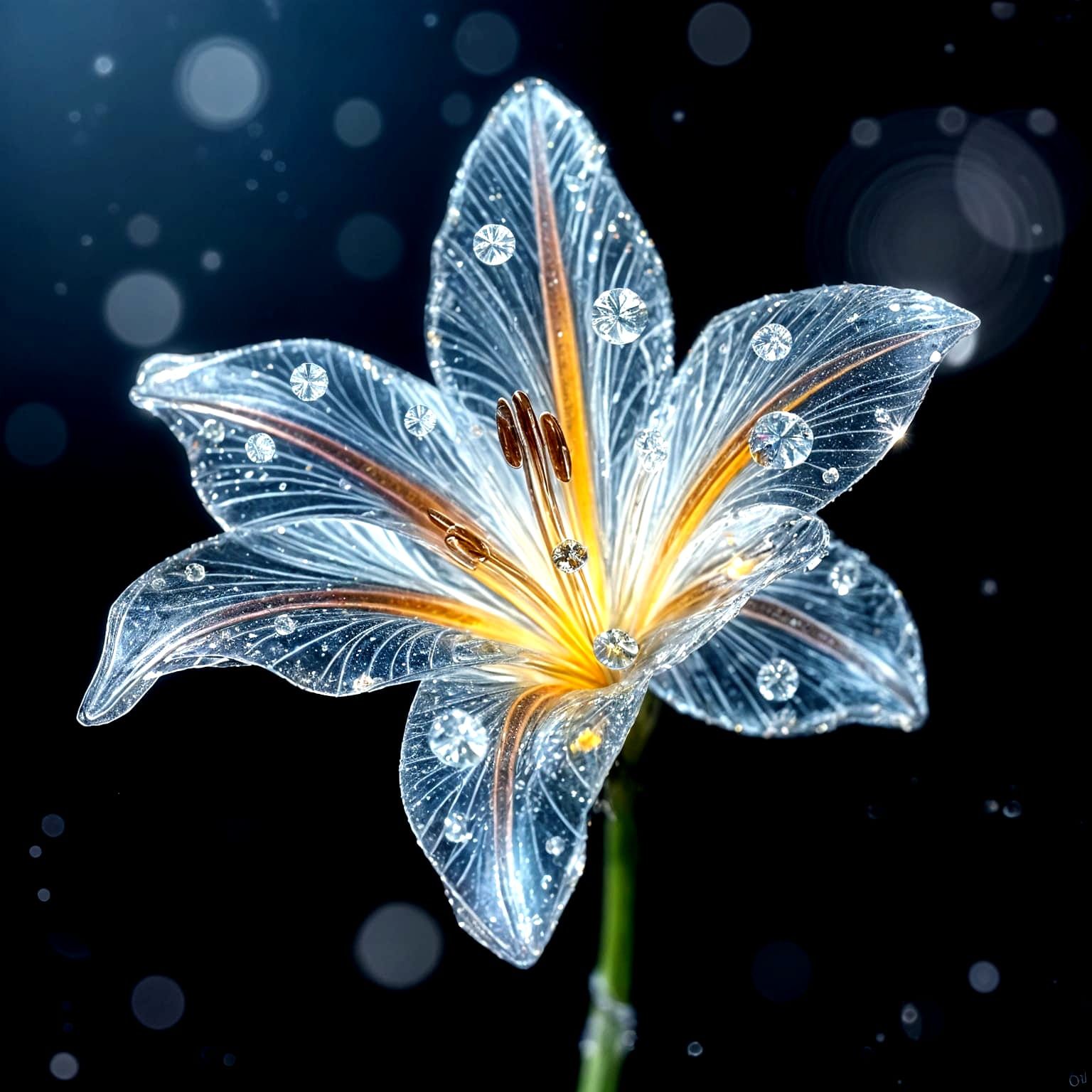 Crystalline Ice Lily in a Starry Winter Night