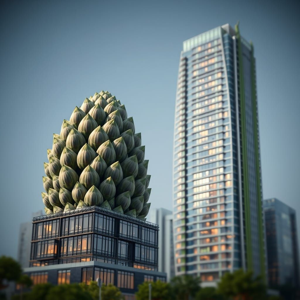 Surreal Art Deco Masterpiece: Artichoke and Asparagus Archit...