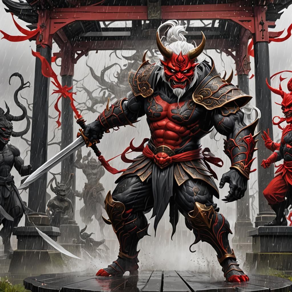 Oni Warrior with Sword in Overcast Weather