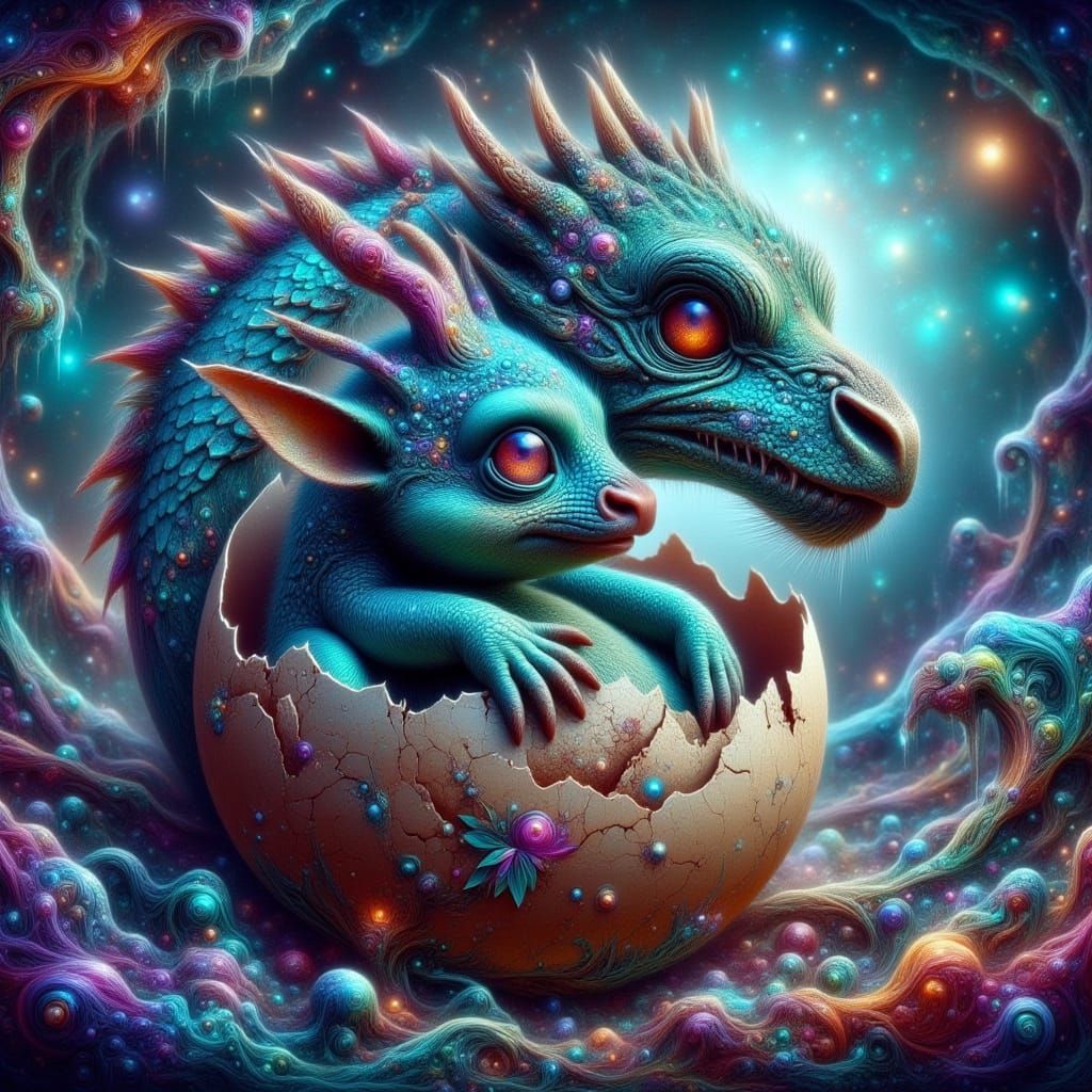 Blue Dragon Hatching in Ethereal Fantasy Art Style