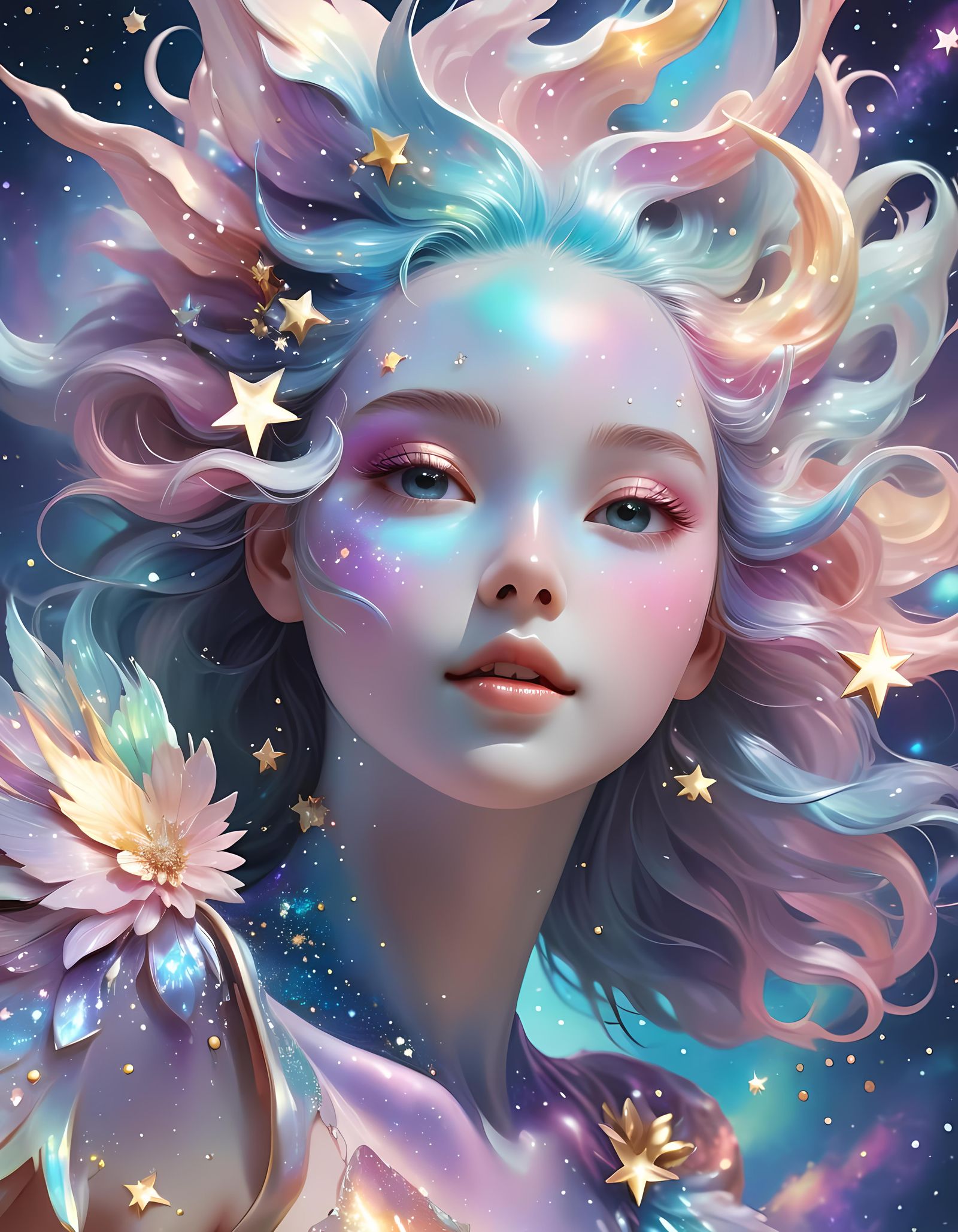 Hyperrealistic Mother of Pearl Glitter Stars in 8k