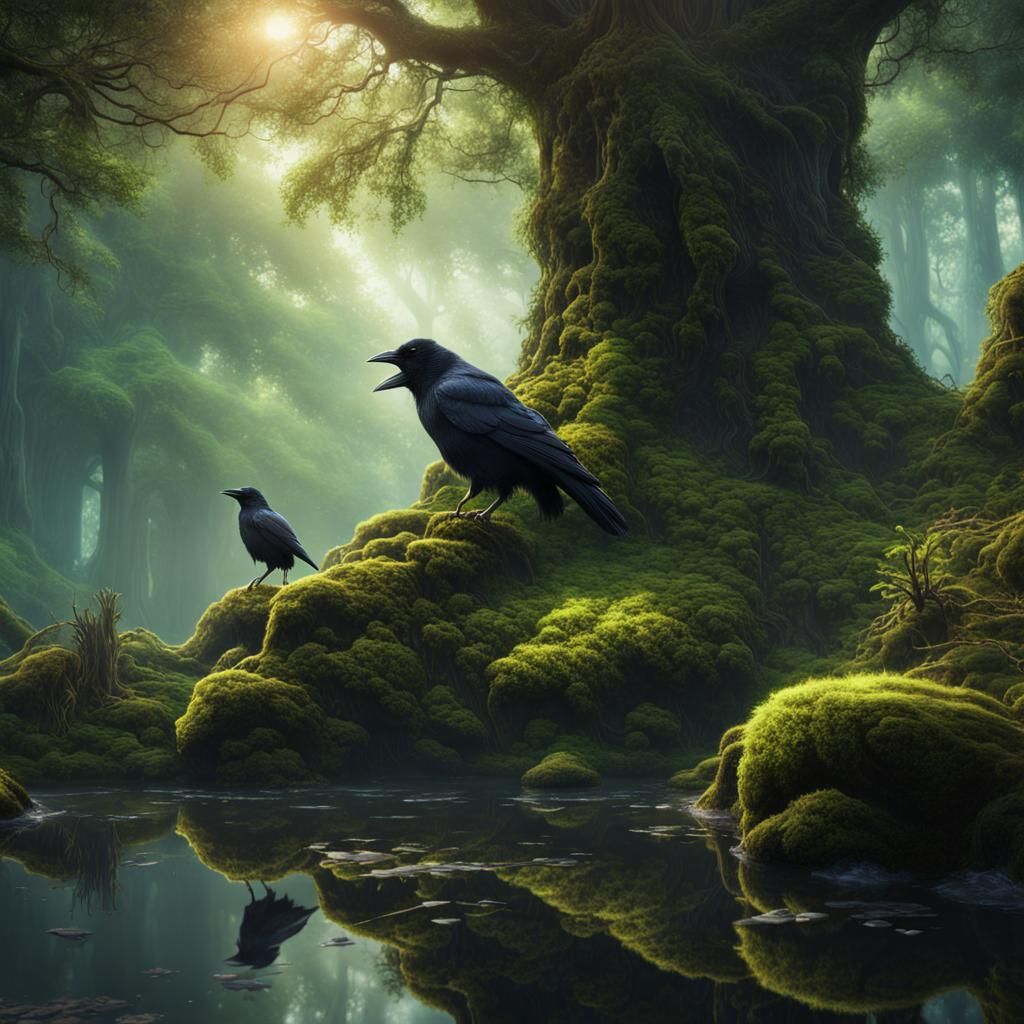 Magical Forest Scene with Charging Bear in Fantasy Art