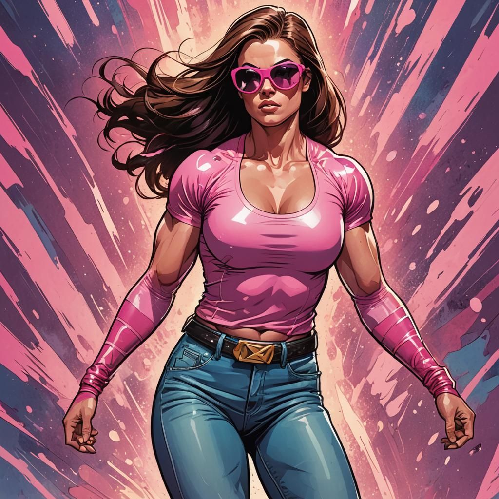 Dynamic Comic Book Art of Female Wrestler