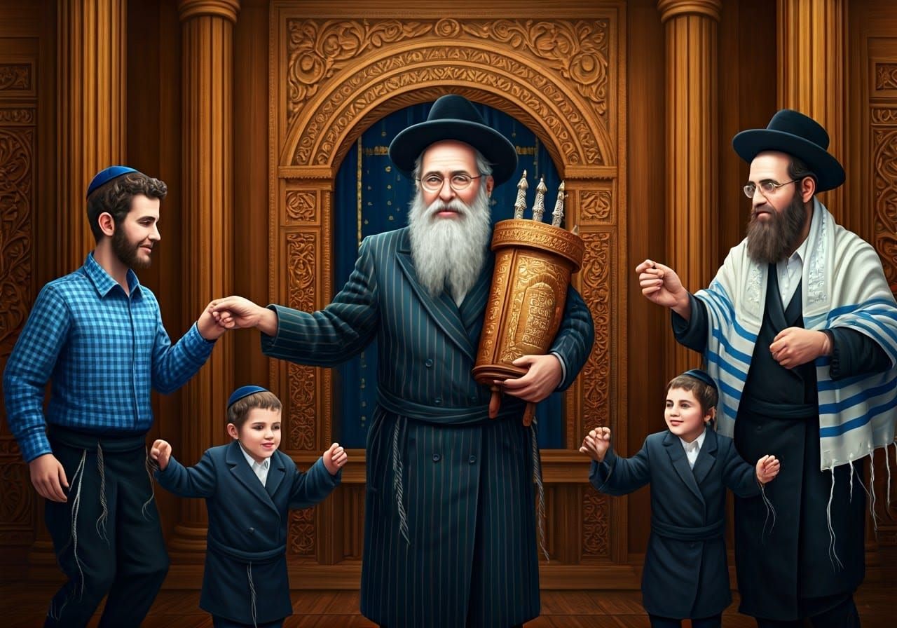 Joyful Jewish Dance Circle by Carved Wooden Ark