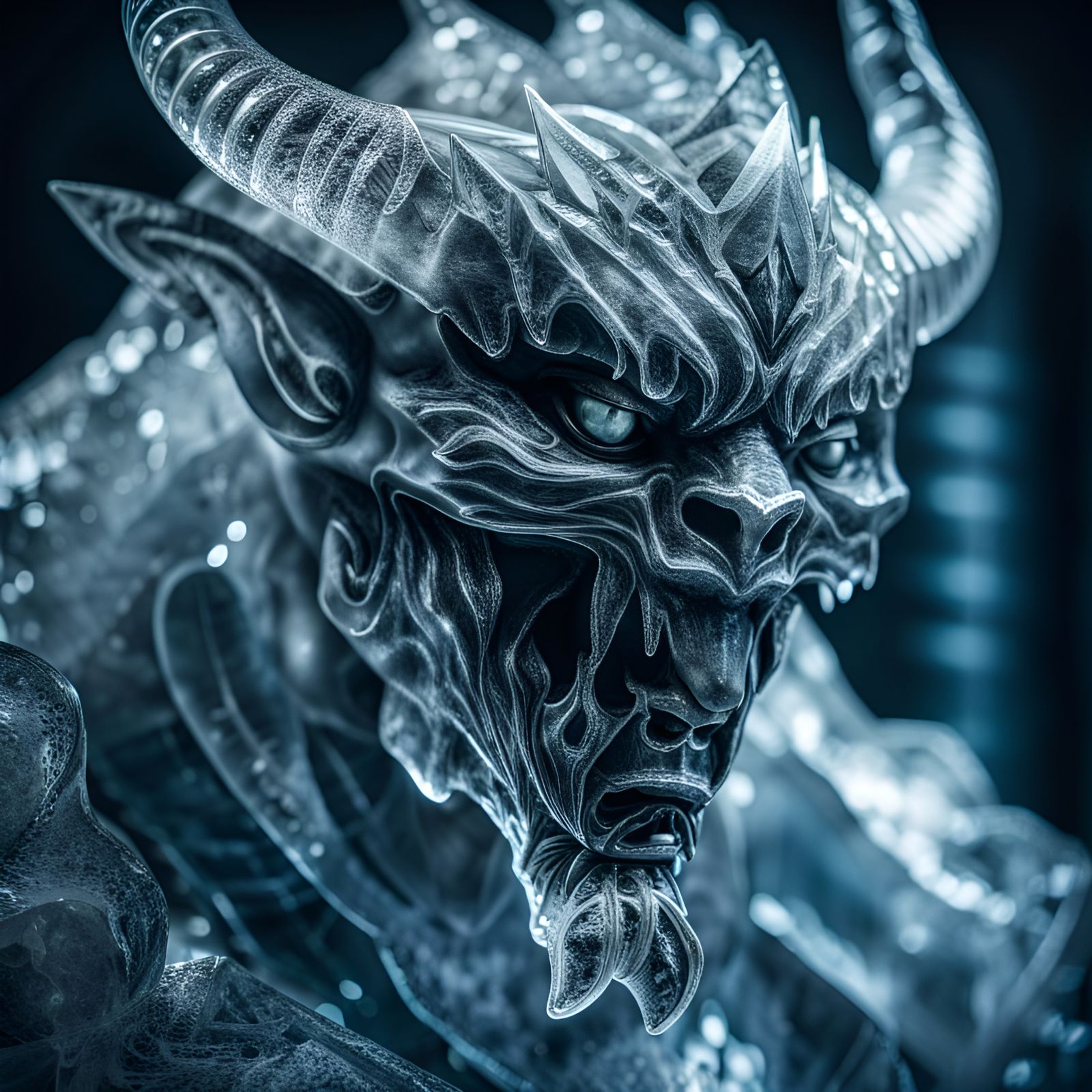 Hyperrealistic Ice Sculpture of a Demon