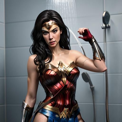 Wonder Woman Hiding in a Shower