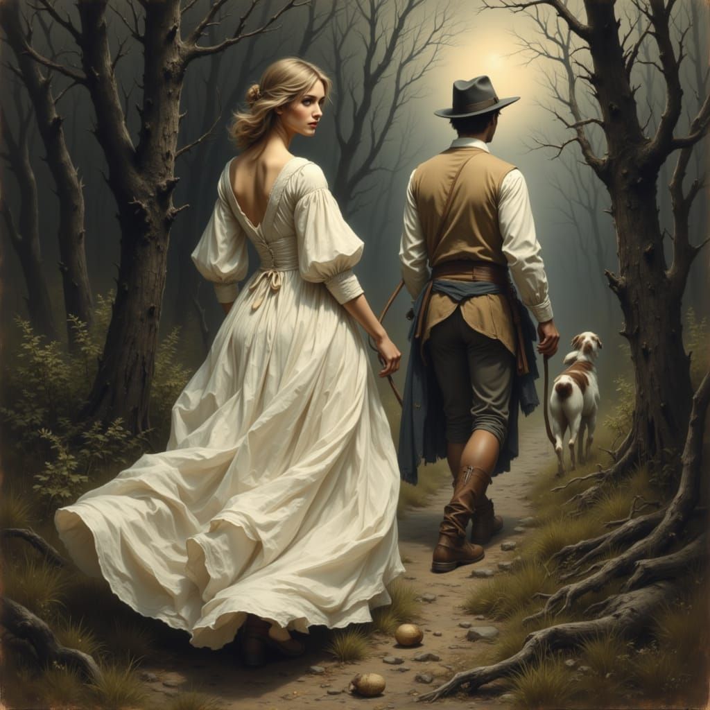 Anne de Breuil Pursued by Hunter Athos in Ethereal Forest