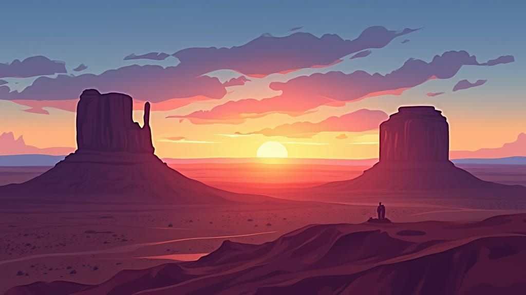 Vibrant Sunset Over Monument Valley's Three Sisters