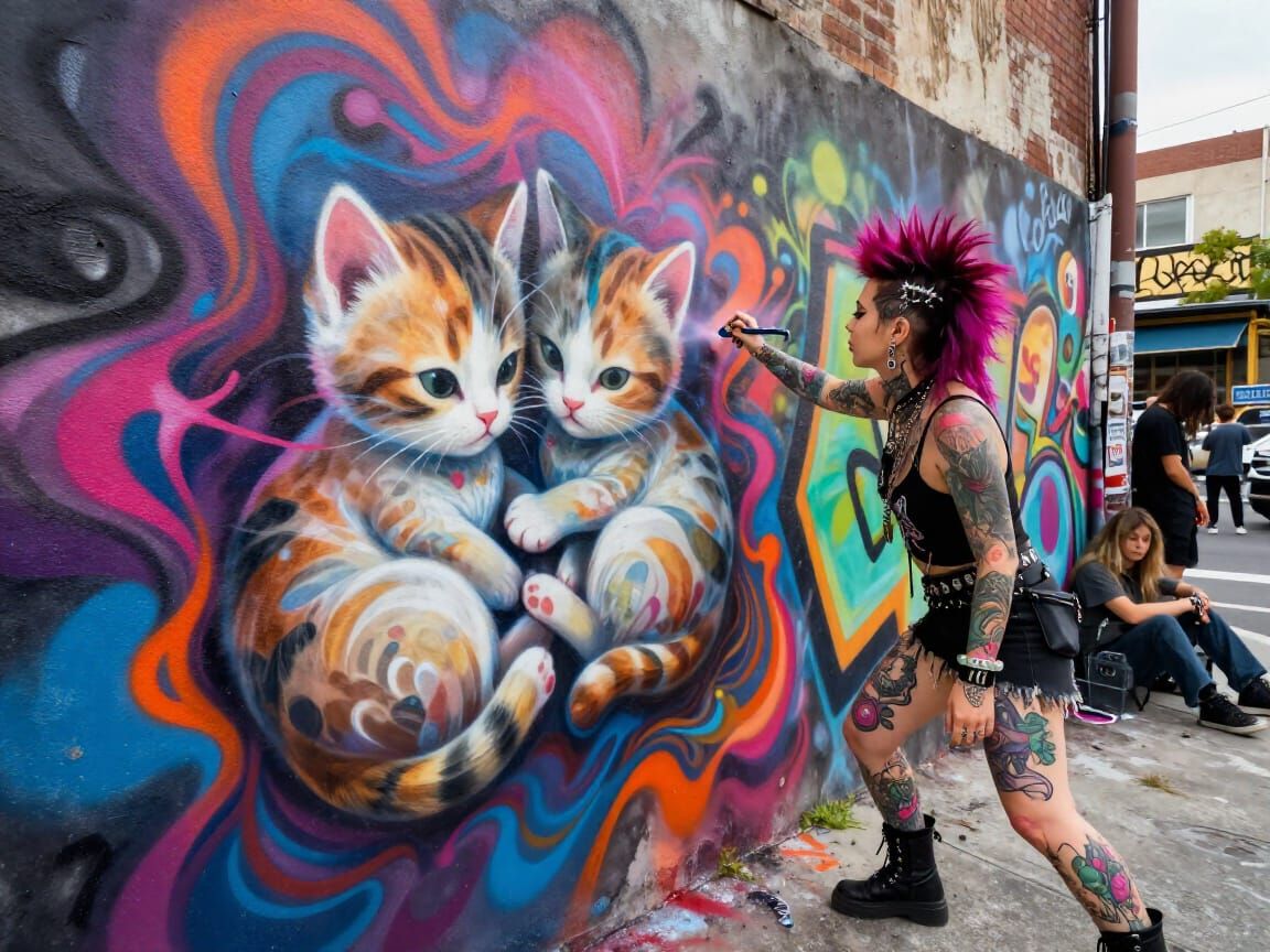 Punk Artist's Mural Transforms into Adorable Kittens
