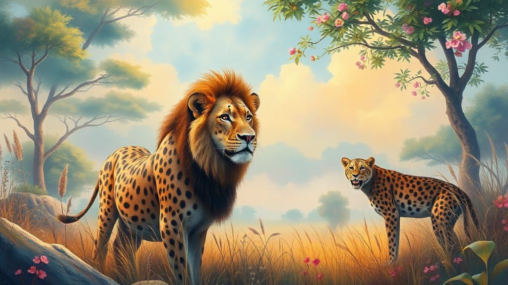 Vibrant Savannah Animal Portrait in Watercolour