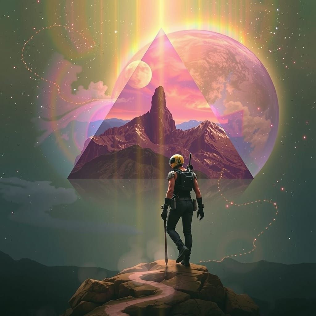 Impossible Penrose Triangle in Steampunk Desert Dreamscape