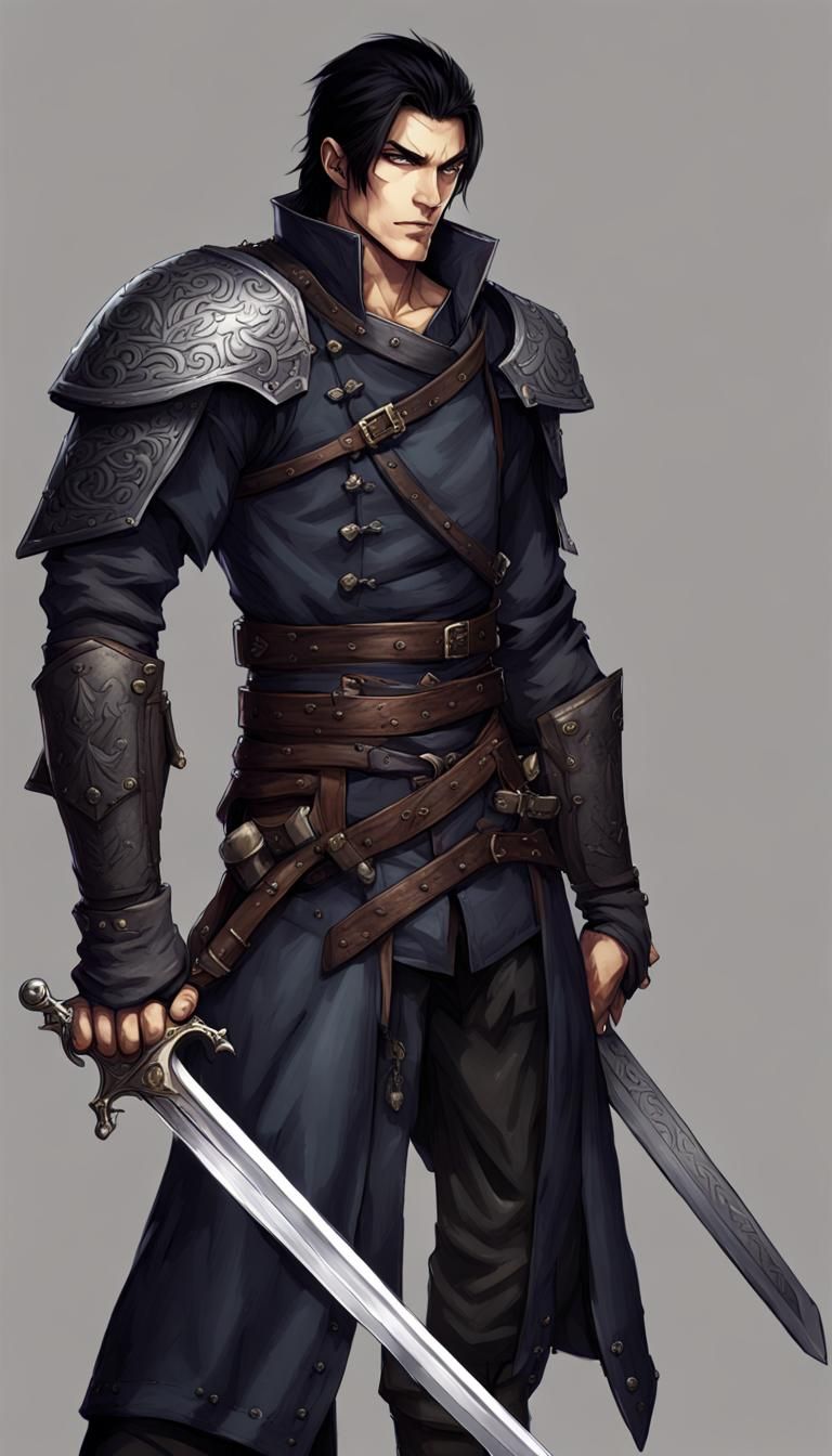 Fantasy Swordsman Ready for Battle in Medieval Armor