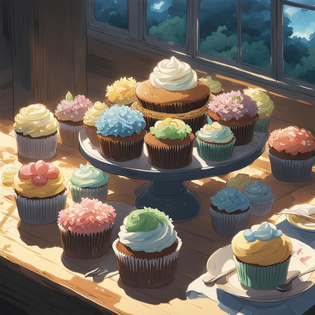 Cupcakes in Studio Ghibli Anime Style
