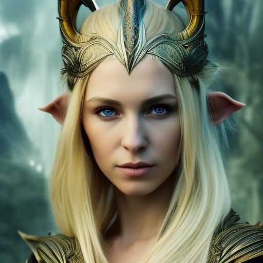 Beautiful Elven Warrior Princess in Digital Painting Style