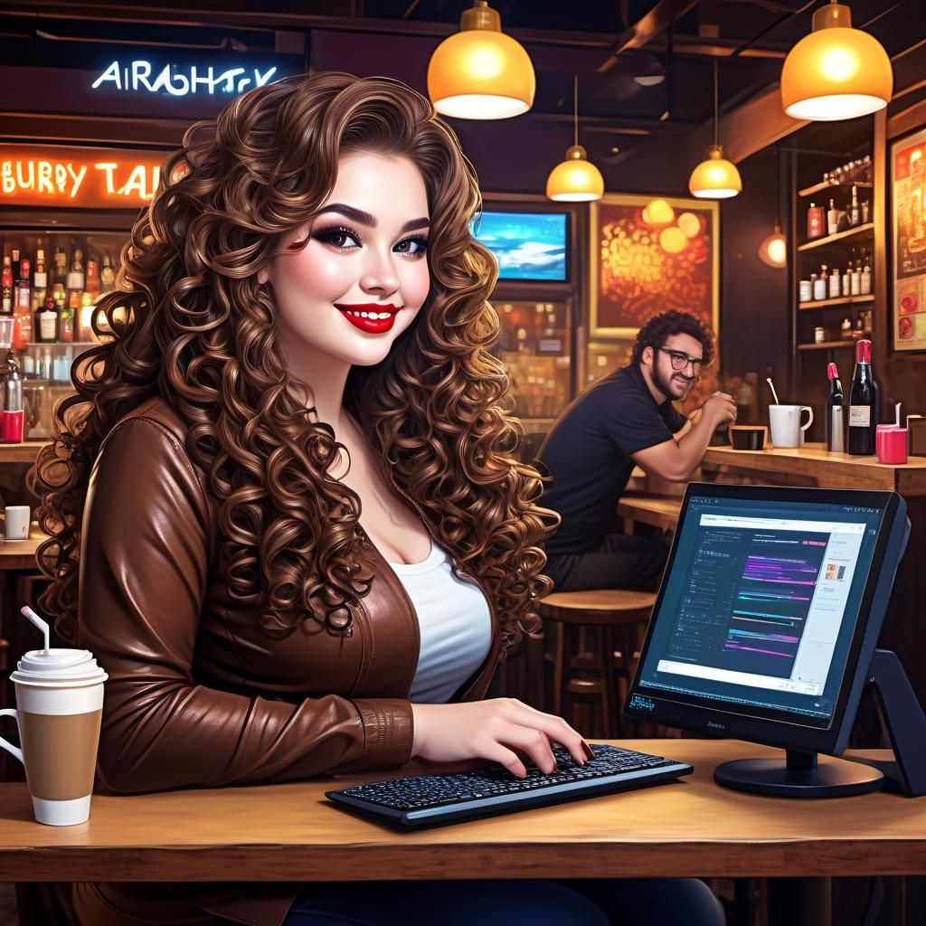 Beautiful Woman Creates AI Art on Computer