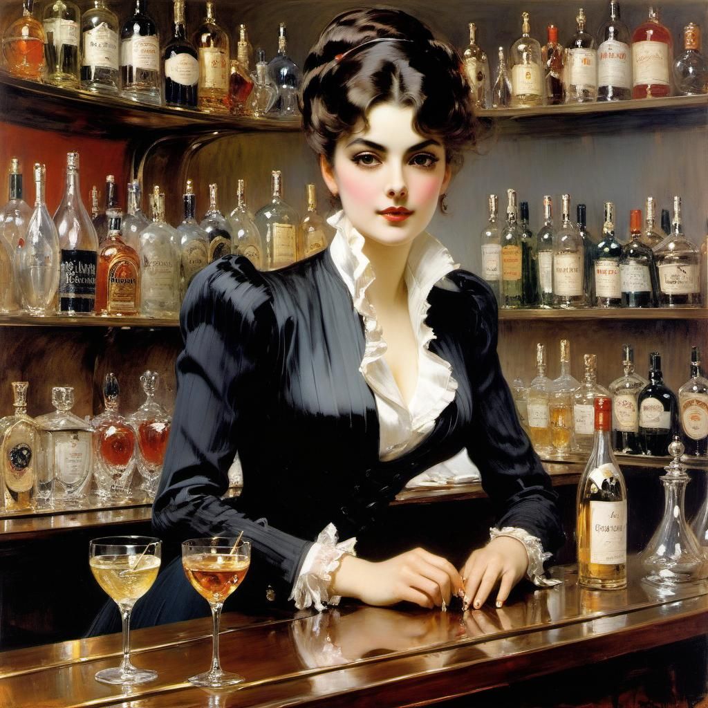 Brunette Bartender in Boldini-Inspired Style