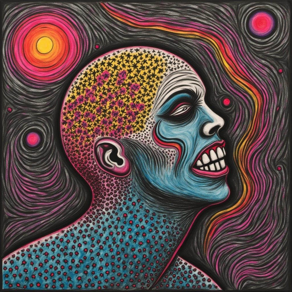 Psychedelic Surrealism in Vibrant Charcoal