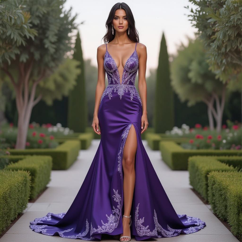 Violet Trumpet Gown with Silver Moon Lace