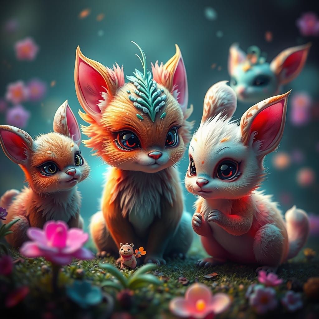 Whimsical Creatures of Wonder in Deep, Fantastical Colors