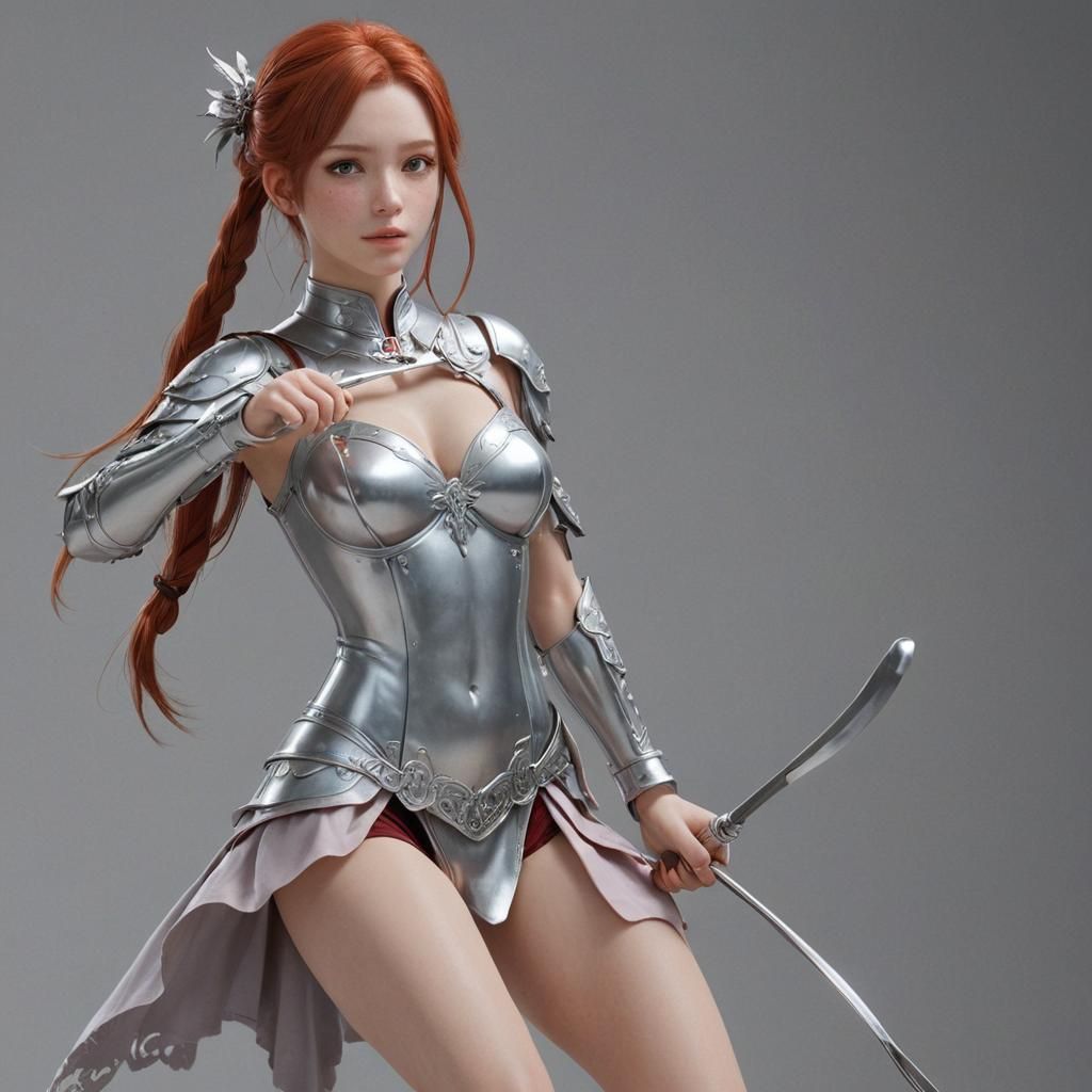 Elegant Redhead in Anime Style 3D Art