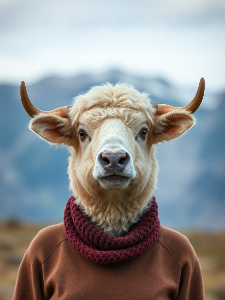 Woman with Sheep-like Hair in a Shoulder Portrait