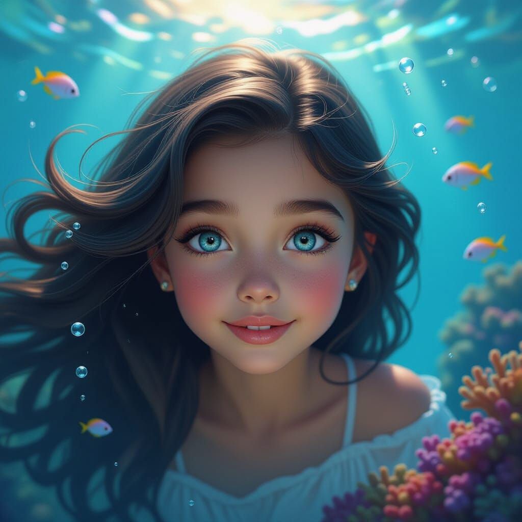 Underwater Portrait of Girl with Flowing Hair