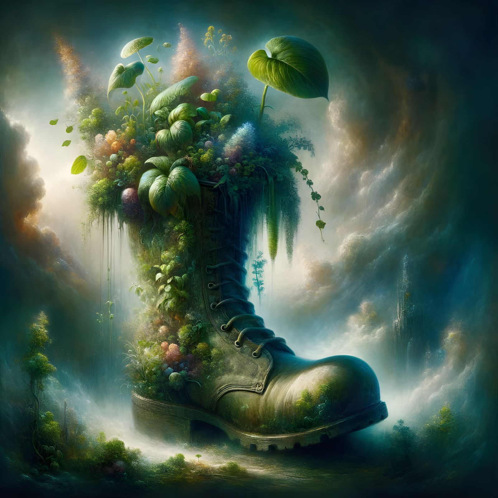 Ethereal Garden Boot with Thriving Plants