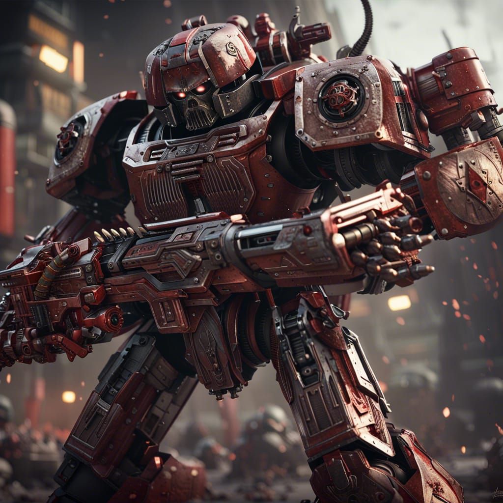 Epic Battle Scene with Robot and Chaos Marines